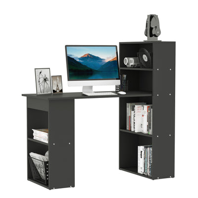 HOMCOM 120cm Modern Computer Desk Bookshelf Study Table Workstation PC Laptop Writing Home Office 6 Shelves, Black 