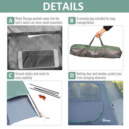 Outsunny Fibreglass Frame 3/4 Person Lightweight Camping Tent Green 