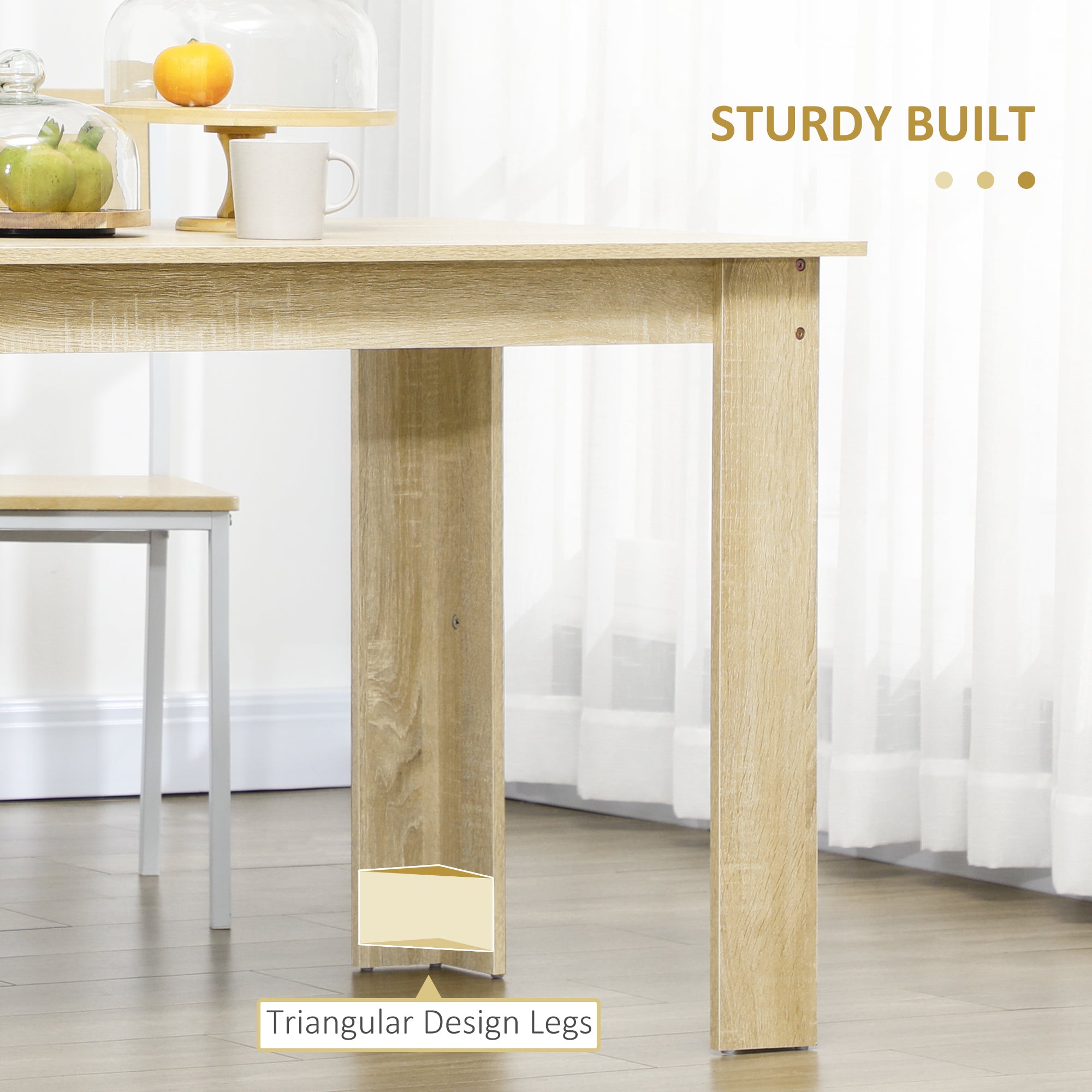 HOMCOM Dining Table for 4-6 People, Kitchen Table with Wood Effect for Dining Room, Oak 
