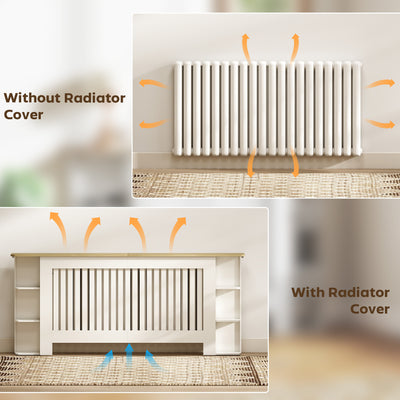 HOMCOM Radiator Cover with Open Storage Shelves, Vertical Slatted Cabinet Shelf Heater Cover for Living Room, Hallway, Extra Large, White 