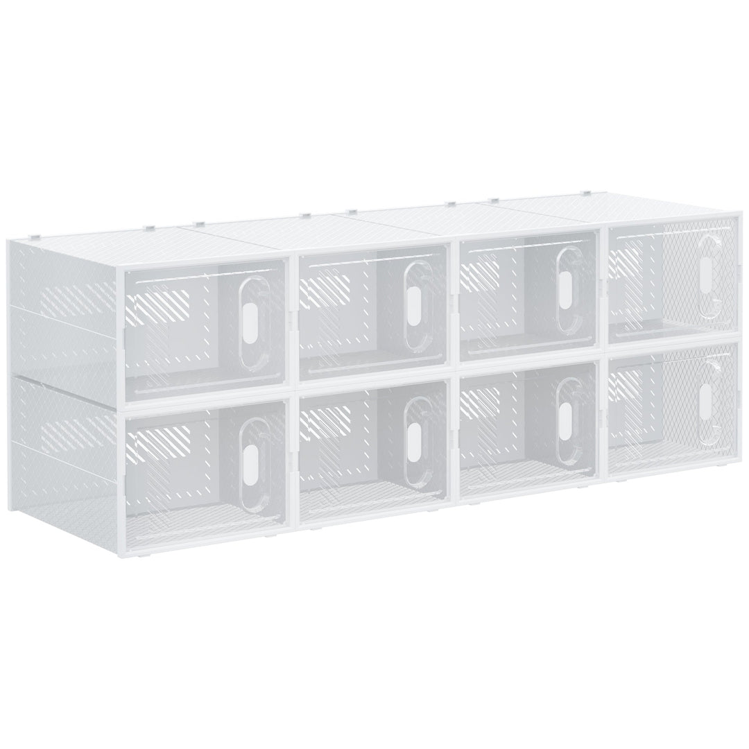 HOMCOM 8PCS Clear Shoe Box, Plastic Stackable Shoe Storage Box for UK/EU Size up to 12/46 with Magnetic Door for Women/Men, 28 x 36 x 21 cm 