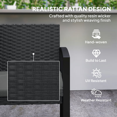 Outsunny Two-Seater Rattan Garden Bench - Grey/Black 
