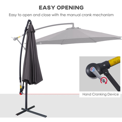 Outsunny Cantilever Umbrella Parasol Hanging Banana Steel Dark Grey 3M Patio 