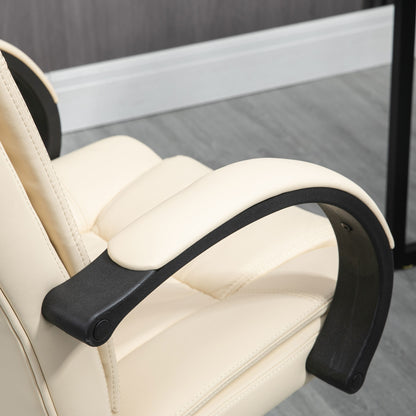Vinsetto Office Chair, PU Leather Desk Chair with 13cm Soft Padded Seat and Backrest, Swivel Chair with Adjustable Height and Rolling Wheels, Beige 