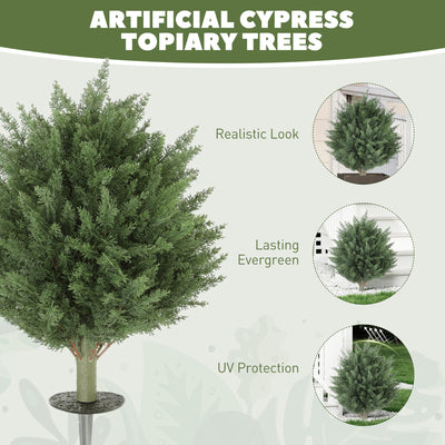 HOMCOM 60 cm Artificial Cypress Tree with Ground Stake, Set of 2 Artificial Plants for Indoor & Outdoor, UV Resistant, Green 