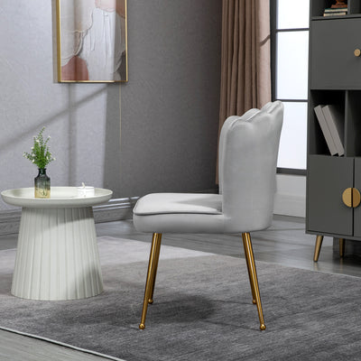 HOMCOM Shell Dining Chairs Set of 2, Upholstered Kitchen Chairs with Gold Metal Legs and Backrest, Velvet Fabric Lounge Leisure Chairs for Living Room, Reception Room, Grey 