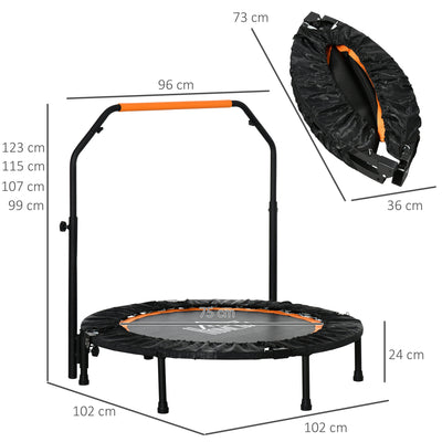 HOMCOM 40" Foldable Mini Fitness Trampoline, with Adjustable Foam Handle, Orange 