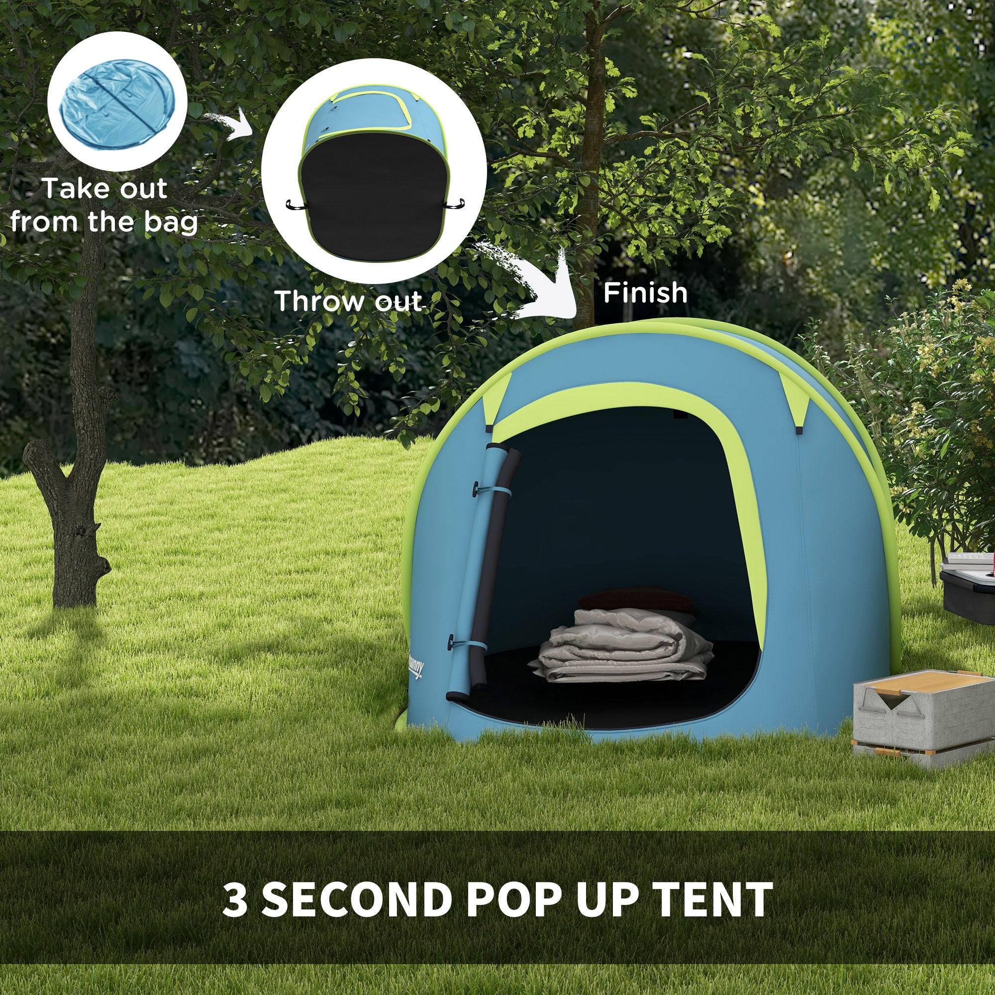 Outsunny Two-Man Pop-Up Dome Tent, with Accessories - Blue 