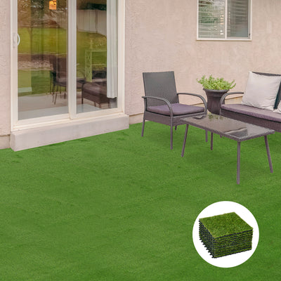 Outsunny 10-Piece Artificial Grass Set, Weatherproof Turf Tiles, 25mm Pile Height, Outdoor Carpet for Garden, Balcony & Patio, 30 x 30cm, Dark Green 