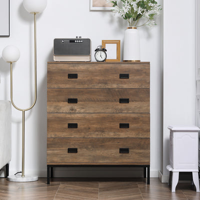 HOMCOM Chest of Drawers, 4-Drawer Storage Organiser Unit with Metal Frame for Bedroom, Living Room, Brown 