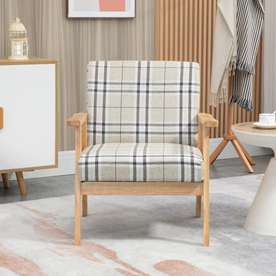 HOMCOM Modern One Seater Sofa for Living Room, Linen Fabric Small Couch with Rubber Wood Frame, Armrests, Lattice Pattern, Upholstered Armchair, Beige 
