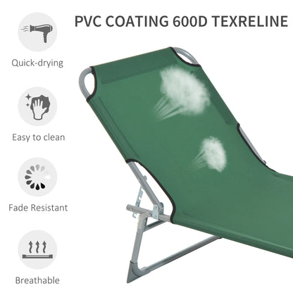 Outsunny Reclining Sun Lounger Chair Folding Camping Bed with 4-Position Adjustable Backrest, for Travel Indoor Outdoor Office Fishing, Green 