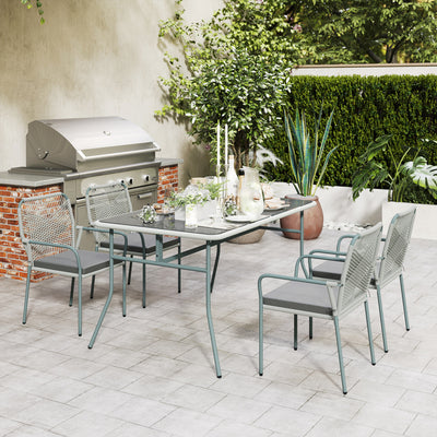 Outsunny Five-Piece PE Rattan Garden Dining Set with Cushions & Stackable Chairs - Light Grey 