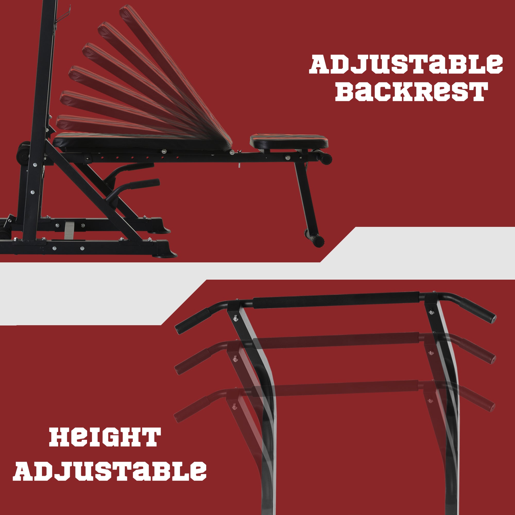 HOMCOM Pull Up Station with Adjustable Weight Bench, Dip Station and Barbell Rack, Multi-Function Power Tower Free Standing Pull Up Bar for Home Gym 