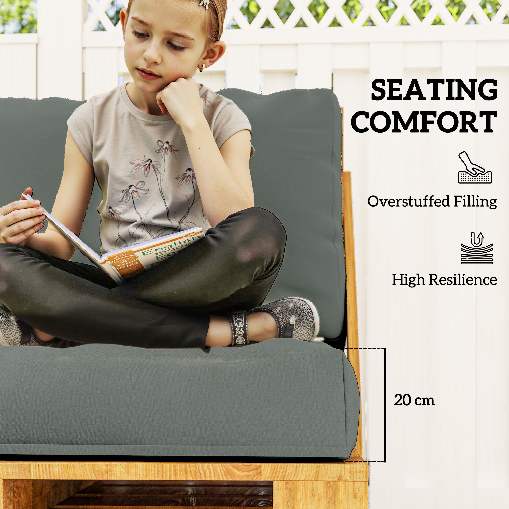 Outsunny 2 Seater Pallet Furniture Cushions Pallet Cushions, UPF20+ 220gsm Fabric, 20 cm Thick Outdoor Seat Pads, Charcoal Grey 