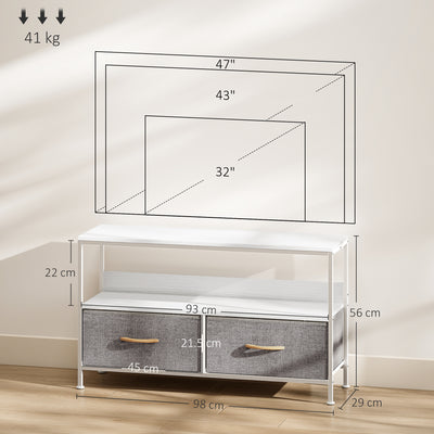 HOMCOM TV Stand Cabinet with 2 Foldable Drawers - White 