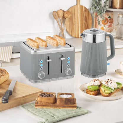 HOMCOM Electric Stainless Steel Kettle and Toaster Set, 3000W 1.7L UK Strix Thermostat Fast Boil Kettle w/ Limescale Filter, Cool Touch Body, 4 Slice Toaster with 7 Browning Levels, Crumb Tray, Tan