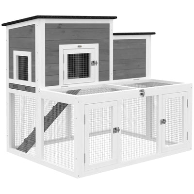 PawHut Wooden Rabbit Hutch, Indoor Outdoor Bunny Cage with Waterproof & Openable Roof, Pull Out Tray and Ramp, Guinea Pig Hutch 