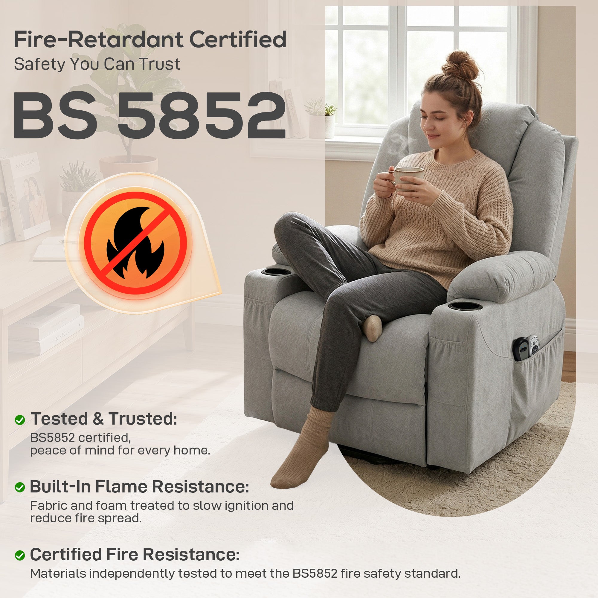 HOMCOM Power Lift Recliner Chair with Pocket Spring, Electric Lift Chair with Wide Backrest, Light Grey 