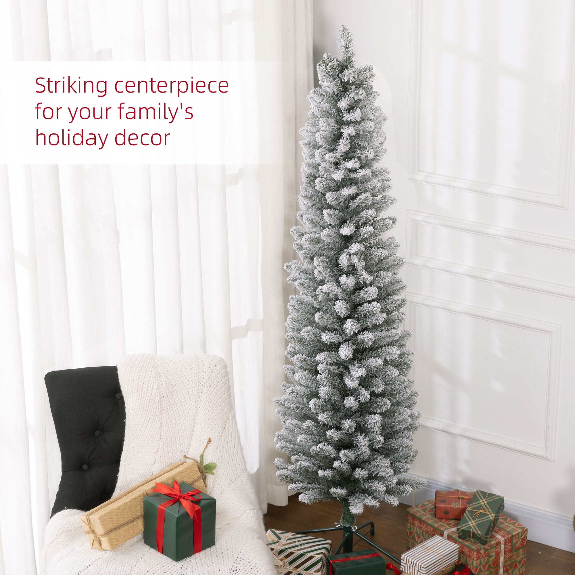 HOMCOM 6ft Artificial Snowy Pencil Christmas Tree - White