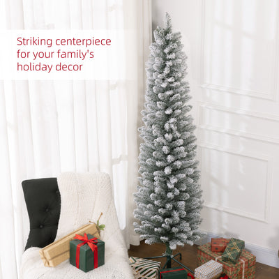 HOMCOM 6ft Artificial Snowy Pencil Christmas Tree - White 