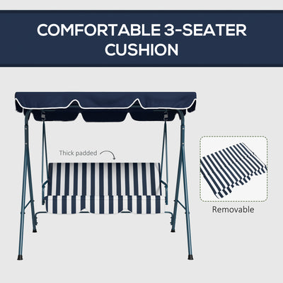 Outsunny Three-Seater Garden Swing Chair, with Adjustable Canopy - Blue Stripe 