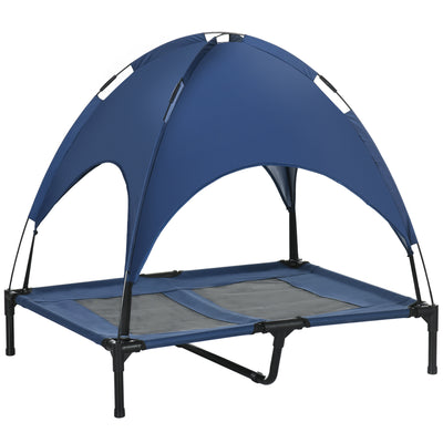PawHut Raised Dog Bed Waterproof Elevated Pet Cot with Breathable Mesh UV Protection Canopy Blue, for Large Dogs, 92 x 76 x 90cm 