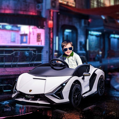 HOMCOM Lamborghini Sian Licensed 12V Kids Electric Ride On Car 2 Motors Toy Car with Remote Control Music Lights MP3 for 3-5 Years White 