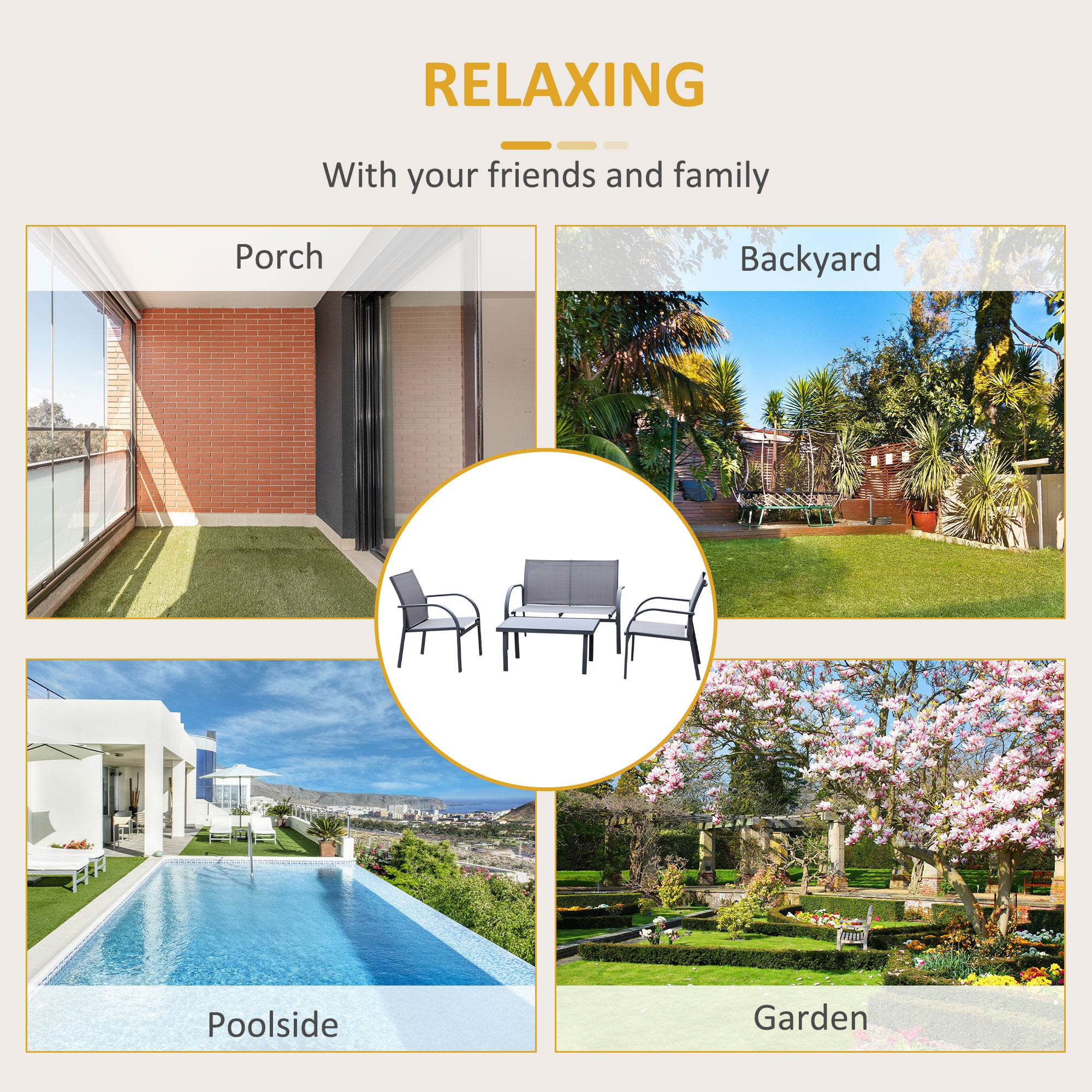 Outsunny Four-Piece Minimal Garden Patio Set - Grey 