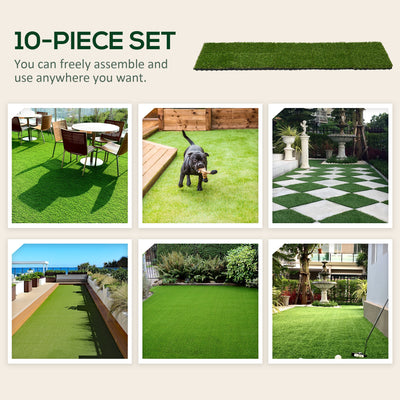 Outsunny 10 PCs 30 x 30cm Artificial Grass Turf, 25mm Pile Height Grass Carpet Fake Grass Mat UV Resistance for Outdoor 