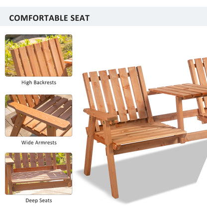 Outsunny 2-Seater Fir Wood Bench w/ Centre Table 