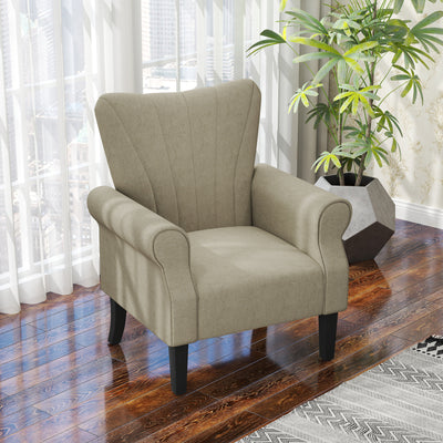 HOMCOM Upholstered Accent Chair with High Back, Rolled Arms and Wood Legs, Soft Thick Padded Armchair, Beige 