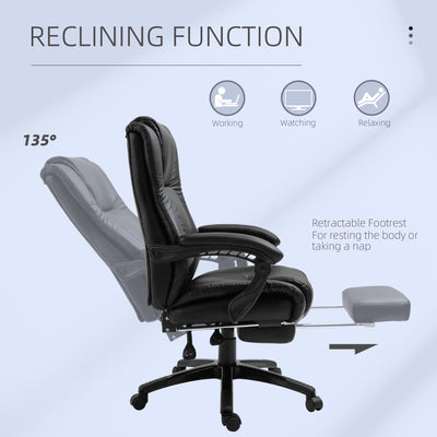 Vinsetto Executive Office Chair for Home, PU Leather Computer Chair, Swivel Desk Chair with Footrest, Wheels, Adjustable Height, Black 