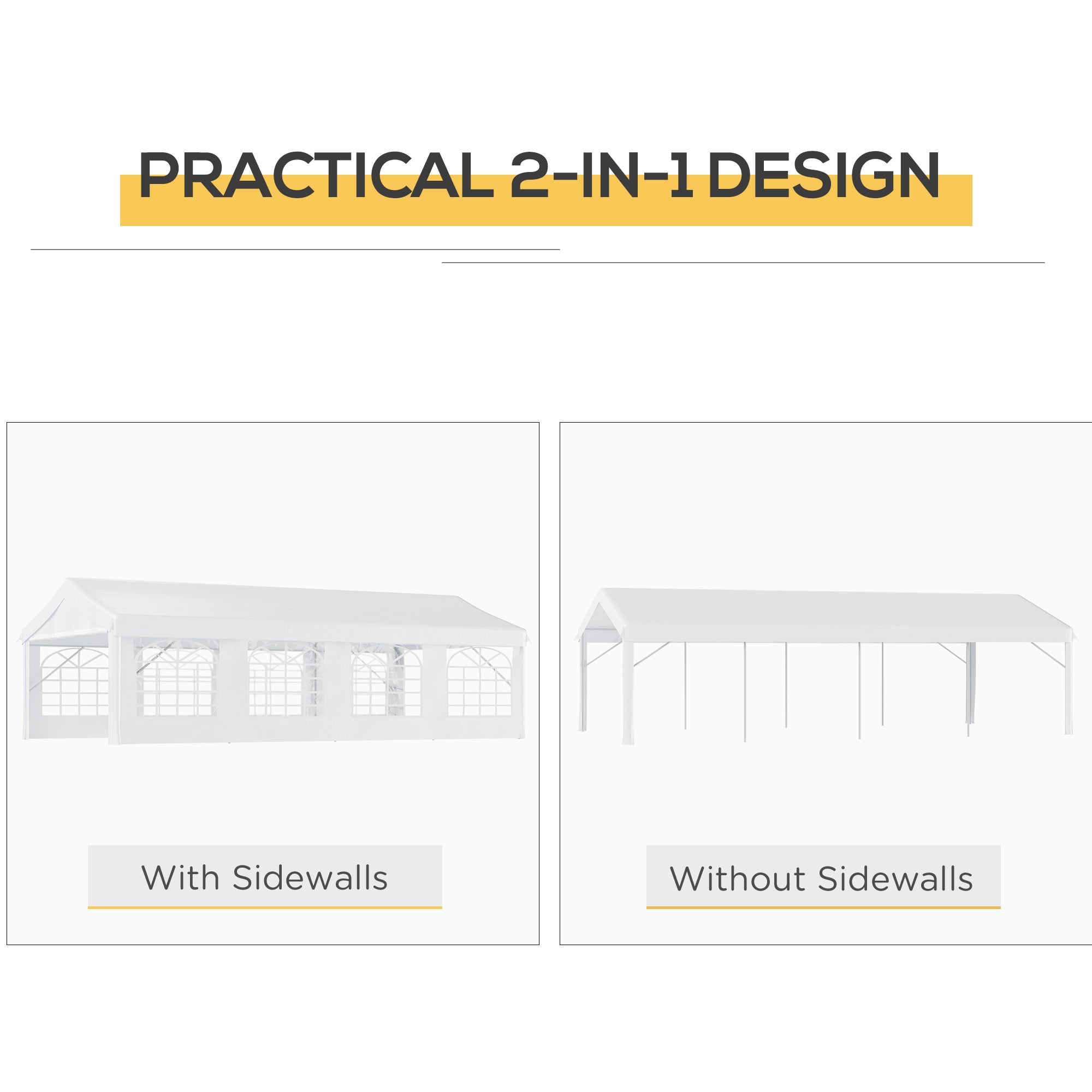 Outsunny 8m x 4m Garden Gazebo Marquee Party Tent Wedding Portable Garage Carport Event shelter Car Canopy Outdoor Heavy Duty Steel Frame Waterproof Rot Resistant 