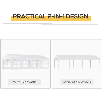 Outsunny 8m x 4m Garden Gazebo Marquee Party Tent Wedding Portable Garage Carport Event shelter Car Canopy Outdoor Heavy Duty Steel Frame Waterproof Rot Resistant 