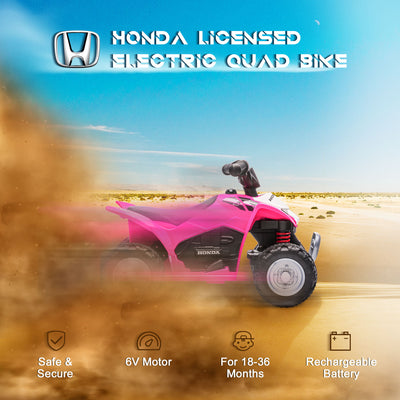 AIYAPLAY Honda Licensed Kids Electric Quad Bike, 6V ATV Ride On for Ages 1.5-3 Years, Pink 