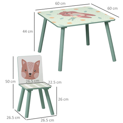 ZONEKIZ Kids and Table Chairs, Children Desk with Two Chairs, Toddler Furniture Set, for Ages 3-6 Years - Green 
