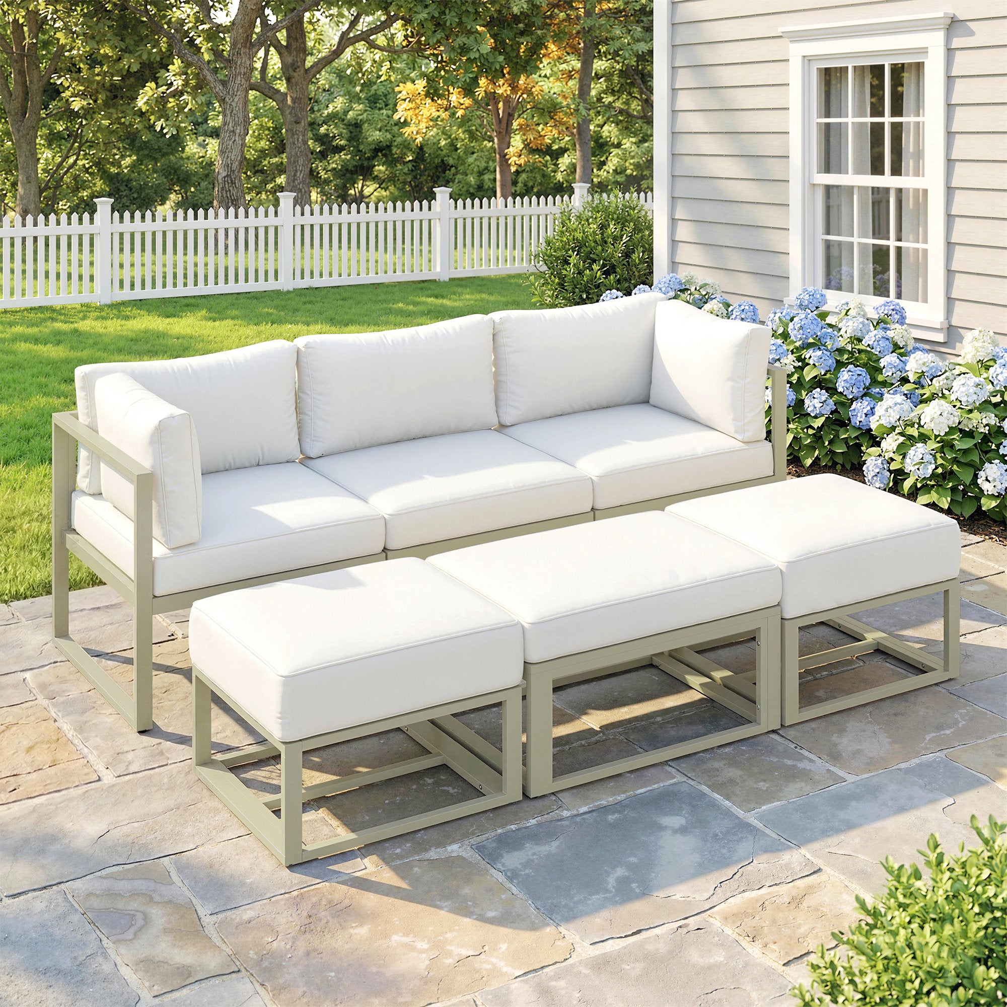 Outsunny Garden Daybed, 6 Piece Outdoor Sectional Sofa Set, Aluminium Patio Conversation Furniture Set with Coffee Table 