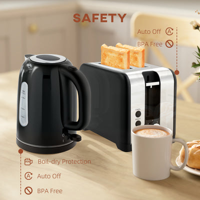 HOMCOM Simple Polished Toaster and Kettle Set - Black 