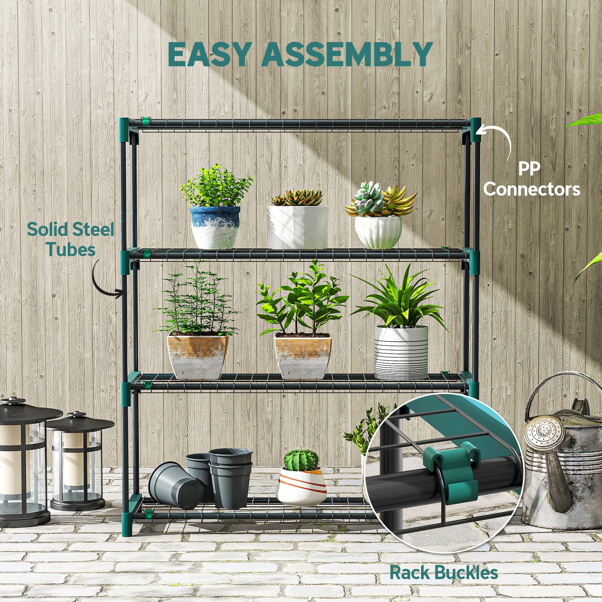 Outsunny 4-Tier Plant Stand Indoor Outdoor, Set of 2 Metal Plant Shelf with Rack Buckles for Easy Assembly, Flower Display Rack 