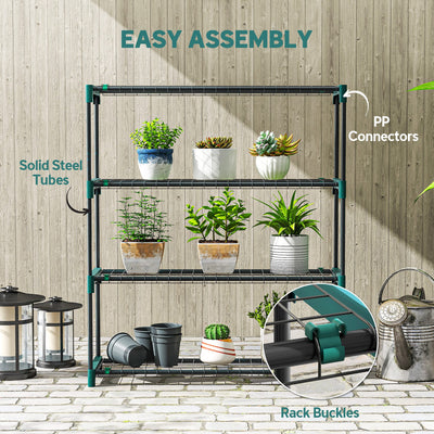 Outsunny 4-Tier Plant Stand Indoor Outdoor, Set of 2 Metal Plant Shelf with Rack Buckles for Easy Assembly, Flower Display Rack 