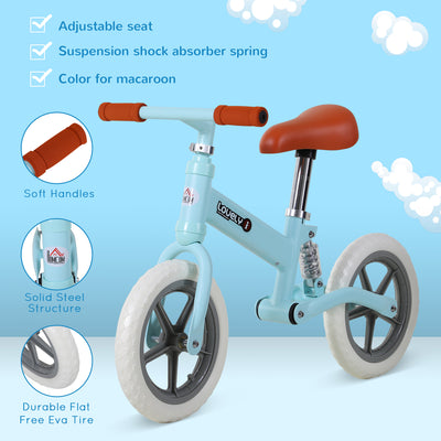 HOMCOM 12" Kids Balance Bike No Pedal Bicycle EVA Tire Adjustable Seat Toddler Training Bike W/ Shock Absorber 2 - 5 Years Gift for Boys Girls Blue 