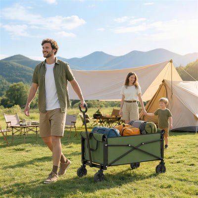 Outsunny 81L Festival Trolley on Wheels, Compact Garden Folding Trolley Cart with Adjustable Handle 80L Green 