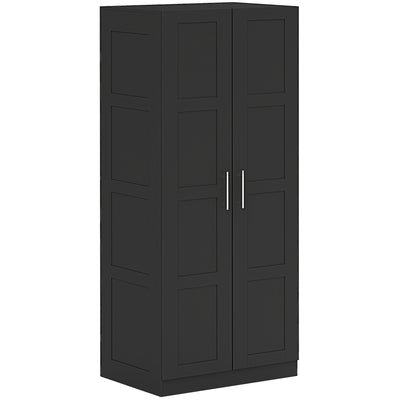 HOMCOM Double Paneled Door Wardrobe, with Shelves - Black 