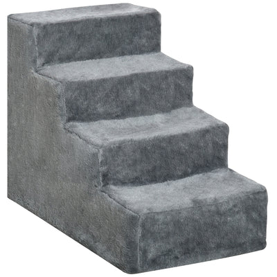 PawHut Four-Step Dog Stairs, with Washable Plush Cover, for High Bed Sofa, Dog Stairs for Small Dog and Cat - Light Grey 
