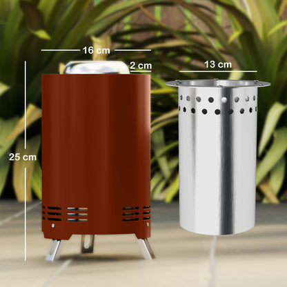 Outsunny Smokeless Fire Pit, 16 x 16 cm Stainless Steel Portable Wood Burning Firepit with Poker, Wood or Pellet Fuelled Tabletop Fire Pit for Garden Camping Bonfire Party, Red 