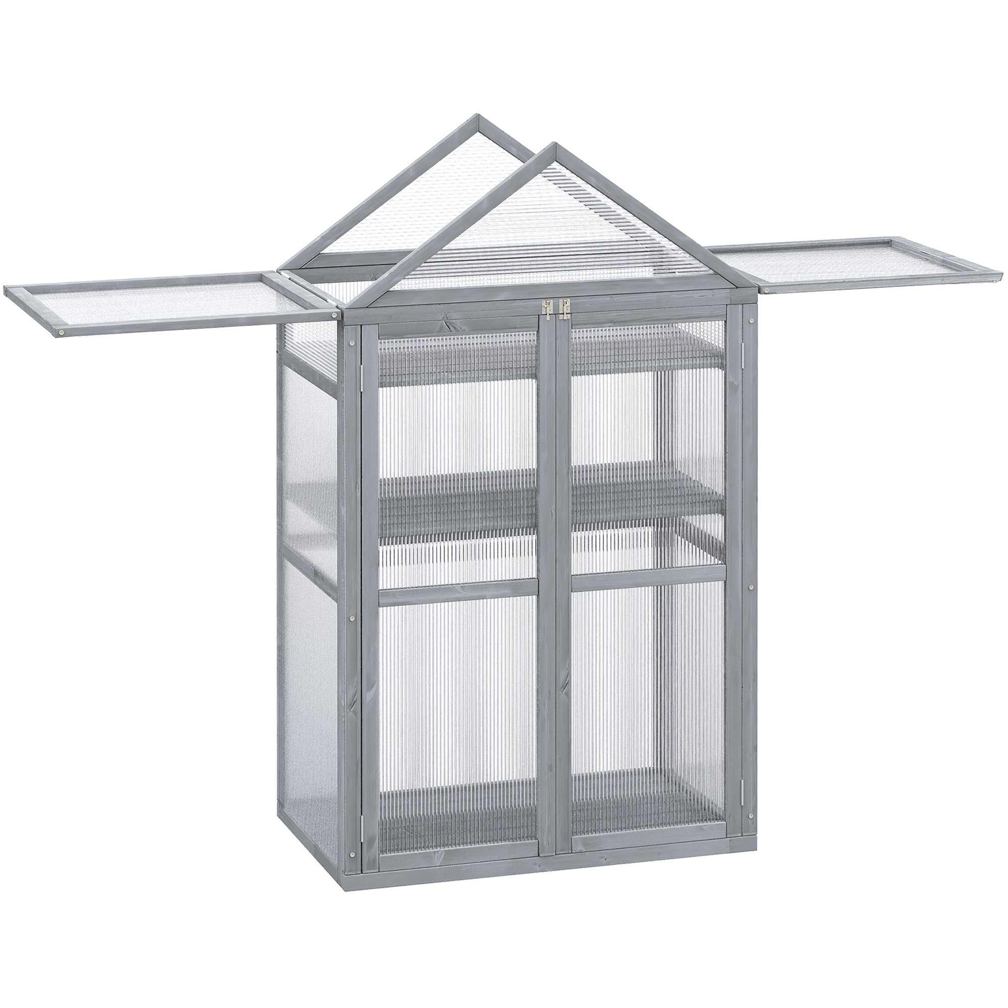 Outsunny Garden Cold Frame Polycarbonate Greenhouse with Adjustable Shelves, Double Doors, Openable Top Covers, Grow House for Flower Vegetable Plants, 80 x 47 x 138cm, Grey 