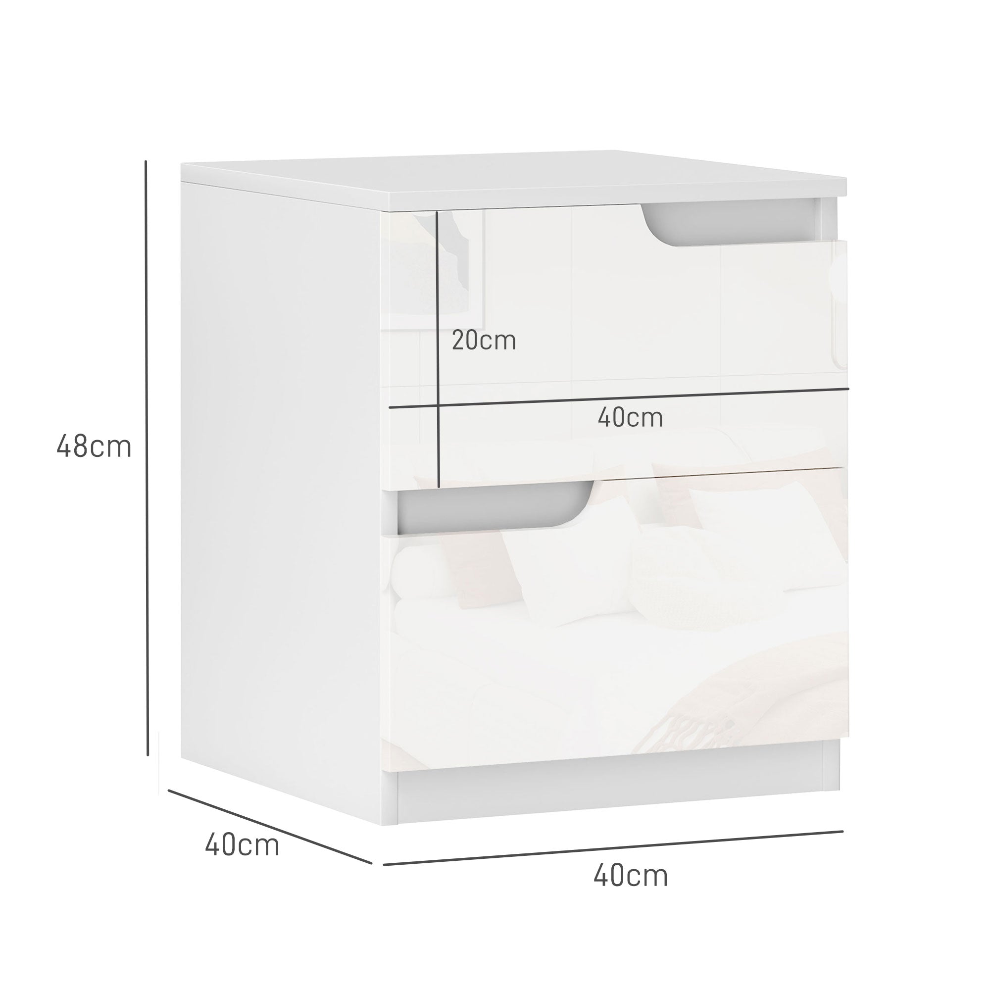 HOMCOM High Gloss Bedside Table Set of 2 - White