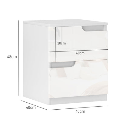 HOMCOM High Gloss Bedside Table Set of 2 - White