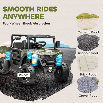 AIYAPLAY Kids Ride on Car, 12V Electric Kids UTV with Electric Dump Bed, 4-Wheel Suspension for 3-8 Years, Green 